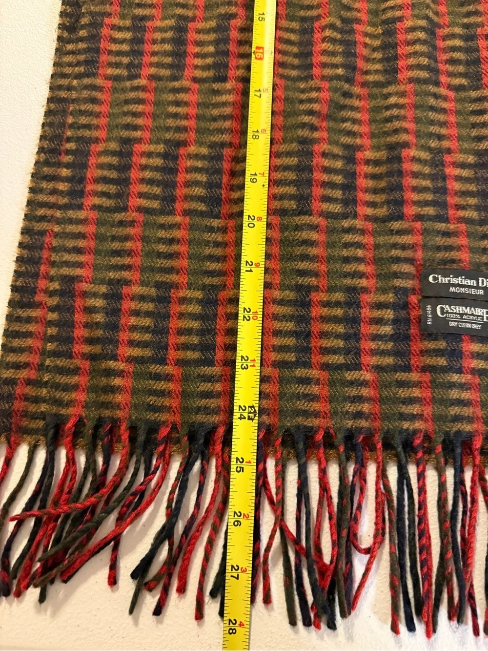 Christian Dior Monsieur Cashmaire 100% acrylic Plaid Frayed Fringe Scarf Unisex